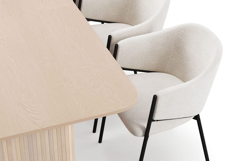 Kopparbo Ruokapöytä 200-260 cm Jatkettava lisälevyllä 6 Filip Ruokatuolilla - Valkoinen / Valkoinen Bouclé - Huonekalut - Pöytä & ruokailuryhmä - Ruokailuryhmä