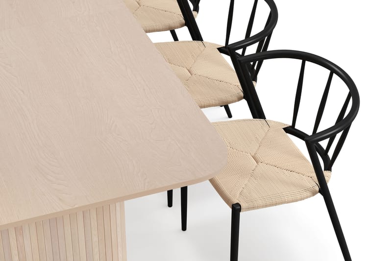 Kopparbo Ruokapöytä 200-260 cm Jatkettava lisälevyllä 6 Winston Ruokatuolilla - Valkoinen / Beige / Metallijalat Musta - Huonekalut - Pöytä & ruokailuryhmä - Ruokailuryhmä
