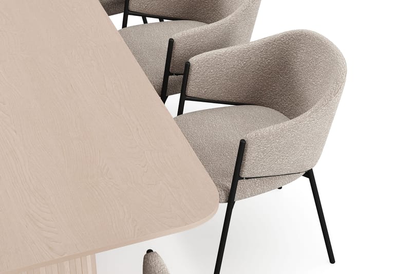 Kopparbo Ruokapöytä 200-260 cm Jatkettava lisälevyllä 8 Filip Ruokatuolilla - Valkoinen / Taupe Bouclé - Huonekalut - Pöytä & ruokailuryhmä - Ruokailuryhmä