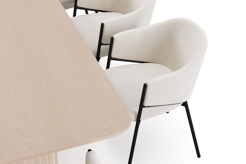 Kopparbo Ruokapöytä 200-260 cm Jatkettava lisälevyllä 8 Filip Ruokatuolilla - Valkoinen / Valkoinen Bouclé - Huonekalut - Pöytä & ruokailuryhmä - Ruokailuryhmä