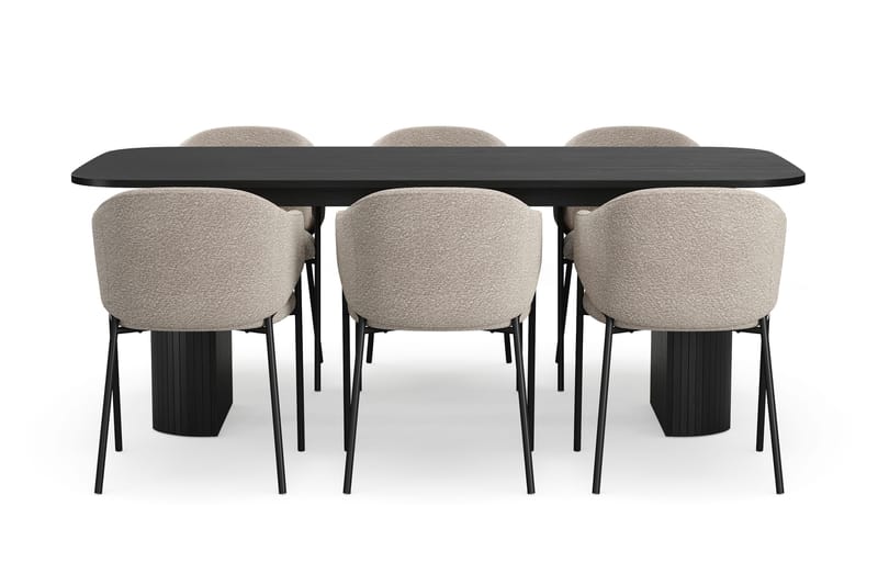 Kopparbo Ruokapöytä 200 cm 6 Filip Ruokatuolilla - Musta / Taupe Bouclé - Huonekalut - Pöytä & ruokailuryhmä - Ruokailuryhmä