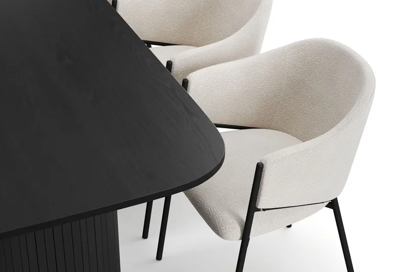 Kopparbo Ruokapöytä 200 cm 6 Filip Ruokatuolilla - Musta / Valkoinen Bouclé - Huonekalut - Pöytä & ruokailuryhmä - Ruokailuryhmä