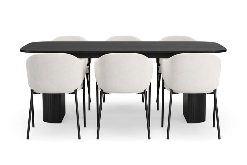 Kopparbo Ruokapöytä 200 cm 6 Filip Ruokatuolilla - Musta / Valkoinen Bouclé - Huonekalut - Pöytä & ruokailuryhmä - Ruokailuryhmä