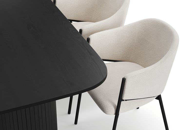 Kopparbo Ruokapöytä 200 cm 6 Filip Ruokatuolilla - Musta / Valkoinen Bouclé - Huonekalut - Pöytä & ruokailuryhmä - Ruokailuryhmä