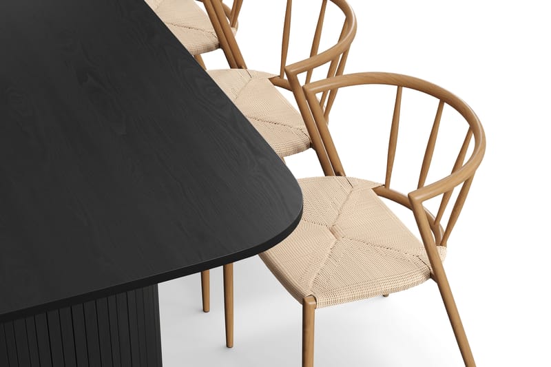 Kopparbo Ruokapöytä 200 cm 6 Winston Ruokatuolilla - Musta / Beige / Metallijalat Tammi - Huonekalut - Pöytä & ruokailuryhmä - Ruokailuryhmä