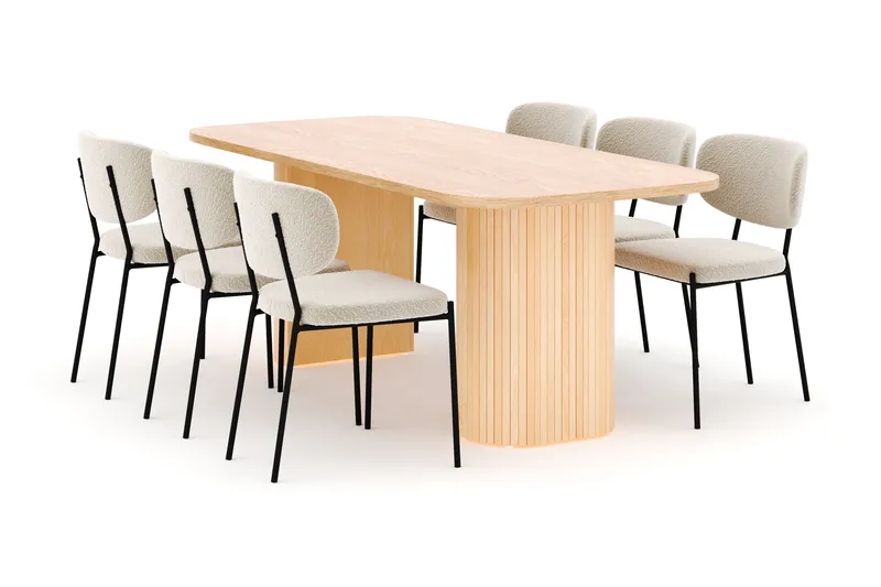 Kopparbo Ruokapöytä 200 cm ja 6 Gemmiano Tuolia, Luonnonväri