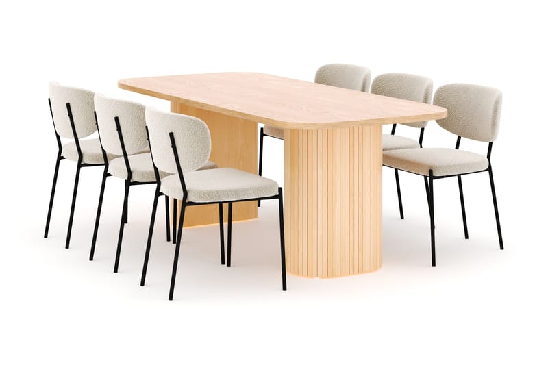 Kopparbo Ruokapöytä 200 cm ja 6 Gemmiano Tuolia - Luonnonväri - Huonekalut - Pöytä & ruokailuryhmä - Ruokailuryhmä