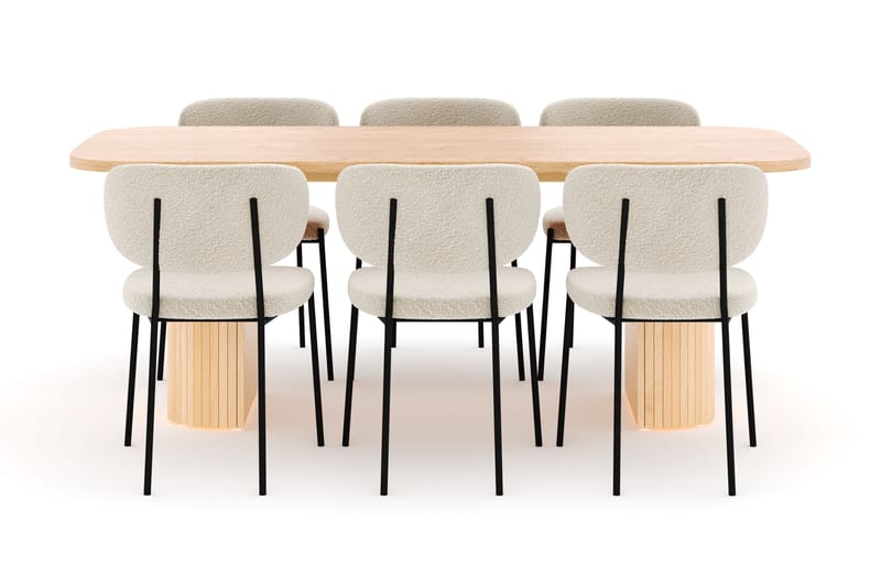 Kopparbo Ruokapöytä 200 cm ja 6 Gemmiano Tuolia - Luonnonväri - Huonekalut - Pöytä & ruokailuryhmä - Ruokailuryhmä