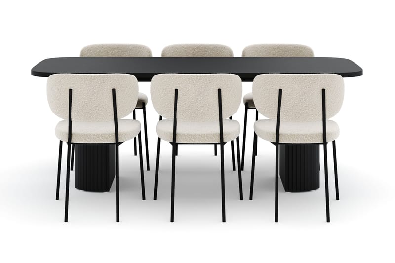 Kopparbo Ruokapöytä 200 cm ja 6 Gemmiano Tuolia - Musta - Huonekalut - Pöytä & ruokailuryhmä - Ruokailuryhmä