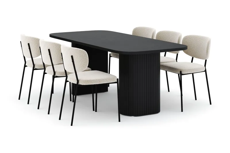 Kopparbo Ruokapöytä 200 cm ja 6 Gemmiano Tuolia, Musta