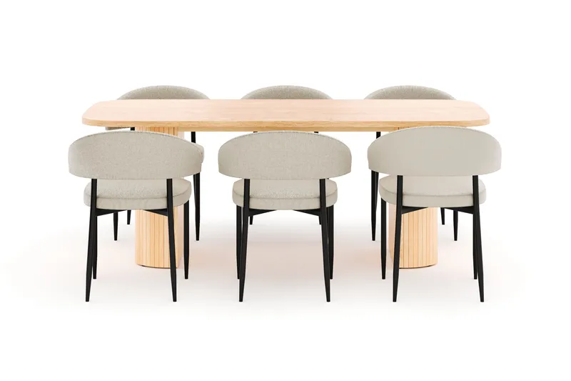 Kopparbo Ruokapöytä 200 cm ja 6 Sawako Tuolia - Luonnonväri - Huonekalut - Pöytä & ruokailuryhmä - Ruokailuryhmä