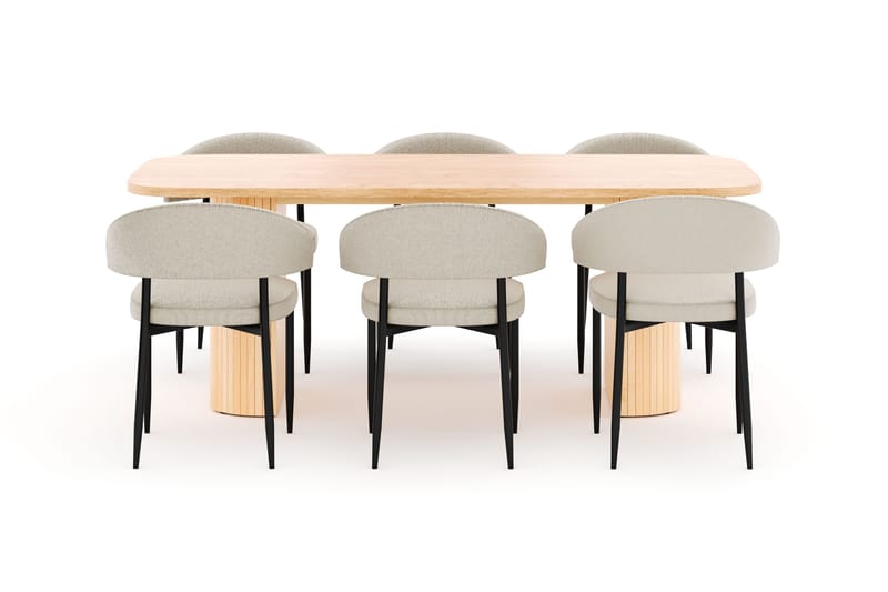 Kopparbo Ruokapöytä 200 cm ja 6 Sawako Tuolia - Luonnonväri - Huonekalut - Pöytä & ruokailuryhmä - Ruokailuryhmä