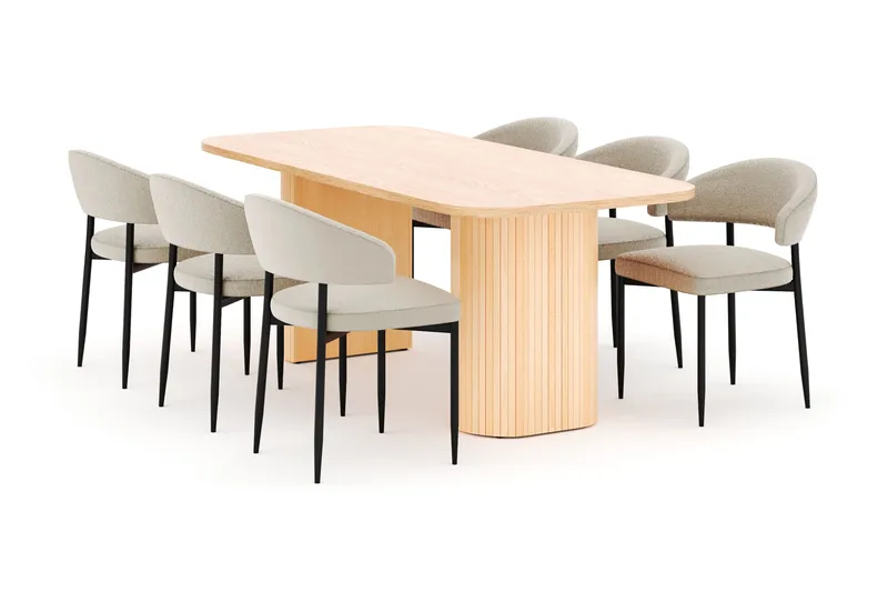 Kopparbo Ruokapöytä 200 cm ja 6 Sawako Tuolia - Luonnonväri - Huonekalut - Pöytä & ruokailuryhmä - Ruokailuryhmä