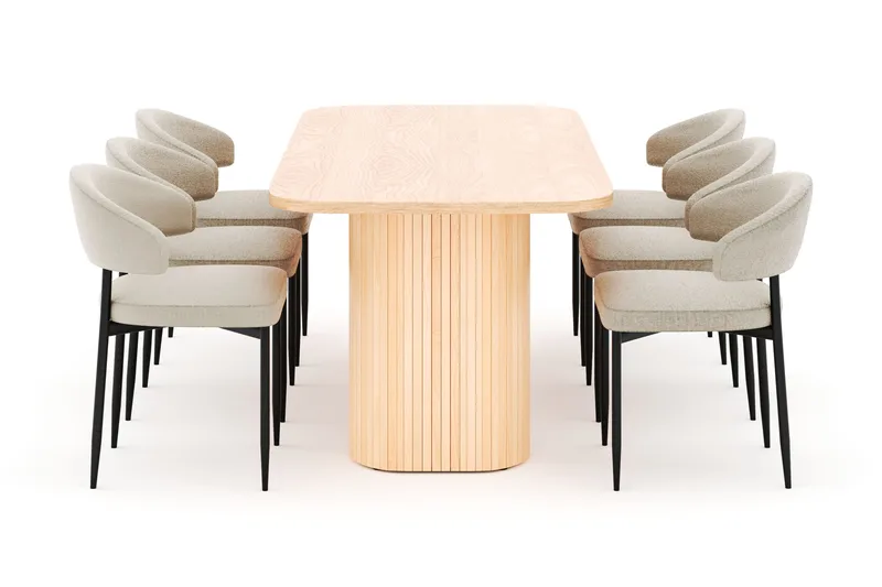 Kopparbo Ruokapöytä 200 cm ja 6 Sawako Tuolia - Luonnonväri - Huonekalut - Pöytä & ruokailuryhmä - Ruokailuryhmä