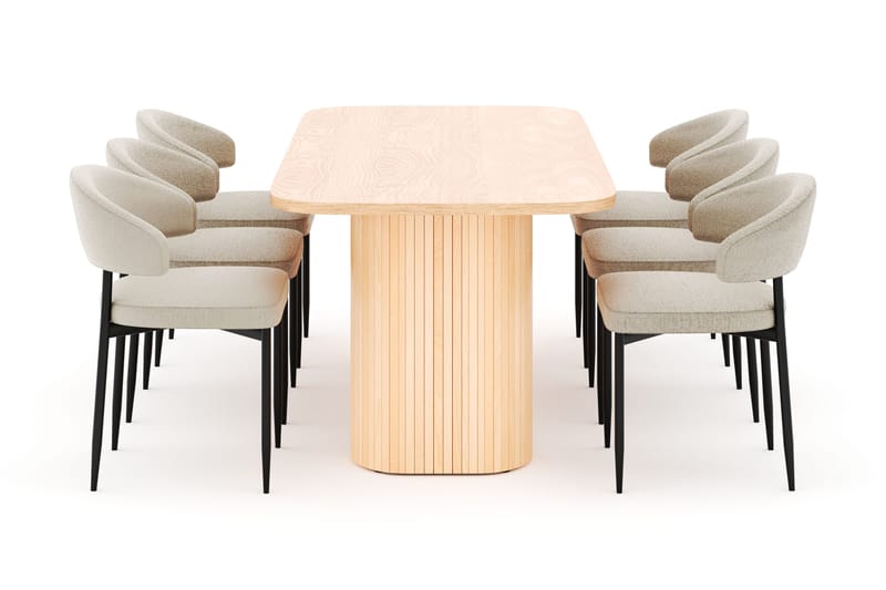 Kopparbo Ruokapöytä 200 cm ja 6 Sawako Tuolia - Luonnonväri - Huonekalut - Pöytä & ruokailuryhmä - Ruokailuryhmä