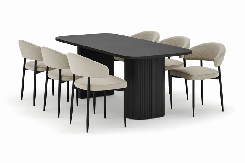 Kopparbo Ruokapöytä 200 cm ja 6 Sawako Tuolia, Musta