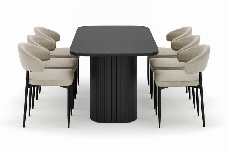 Kopparbo Ruokapöytä 200 cm ja 6 Sawako Tuolia - Musta - Huonekalut - Pöytä & ruokailuryhmä - Ruokailuryhmä