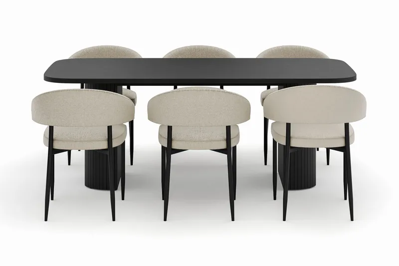 Kopparbo Ruokapöytä 200 cm ja 6 Sawako Tuolia - Musta - Huonekalut - Pöytä & ruokailuryhmä - Ruokailuryhmä