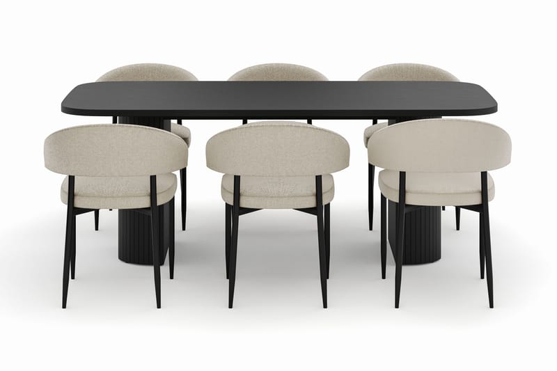 Kopparbo Ruokapöytä 200 cm ja 6 Sawako Tuolia - Musta - Huonekalut - Pöytä & ruokailuryhmä - Ruokailuryhmä