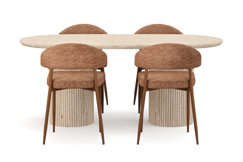 Kopparbo Ruokapöytä Travertiinin näköinen ja 4 kpl Jairam Tuolia - Beige - Huonekalut - Pöytä & ruokailuryhmä - Ruokailuryhmä