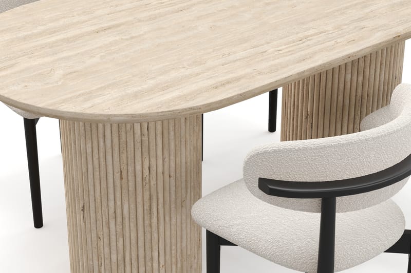 Kopparbo Ruokapöytä Travertiinin näköinen ja 4 kpl Jaiveer Tuolia - Beige - Huonekalut - Pöytä & ruokailuryhmä - Ruokailuryhmä