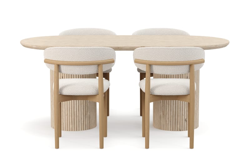 Kopparbo Ruokapöytä Travertiinin näköinen ja 4 kpl Jaiveer Tuolia - Beige - Huonekalut - Pöytä & ruokailuryhmä - Ruokailuryhmä