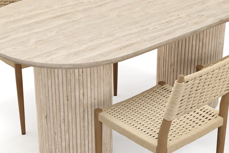 Kopparbo Ruokapöytä Travertiinin näköinen ja 4 kpl Jamna Tuolia - Beige - Huonekalut - Pöytä & ruokailuryhmä - Ruokailuryhmä