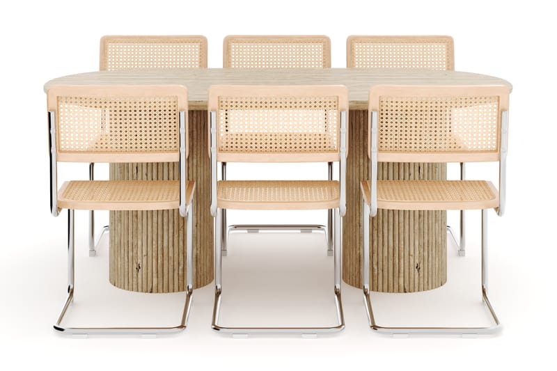 Kopparbo Ruokapöytä Travertiinin näköinen ja 6 kpl Build Matkplolar - Beige - Huonekalut - Pöytä & ruokailuryhmä - Ruokailuryhmä