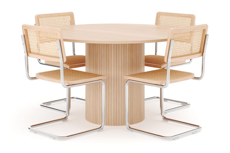 Kopparbo Ruokapöytä Pyöreä 130 cm ja 4 kpl Build Matkplolar - Beige - Huonekalut - Pöytä & ruokailuryhmä - Ruokailuryhmä