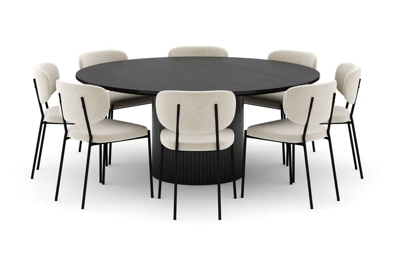 Kopparbo Suuri Pyöreä Ruokapöytä 180 cm ja 8 Gemmiano Tuolia - Musta - Huonekalut - Pöytä & ruokailuryhmä - Ruokailuryhmä