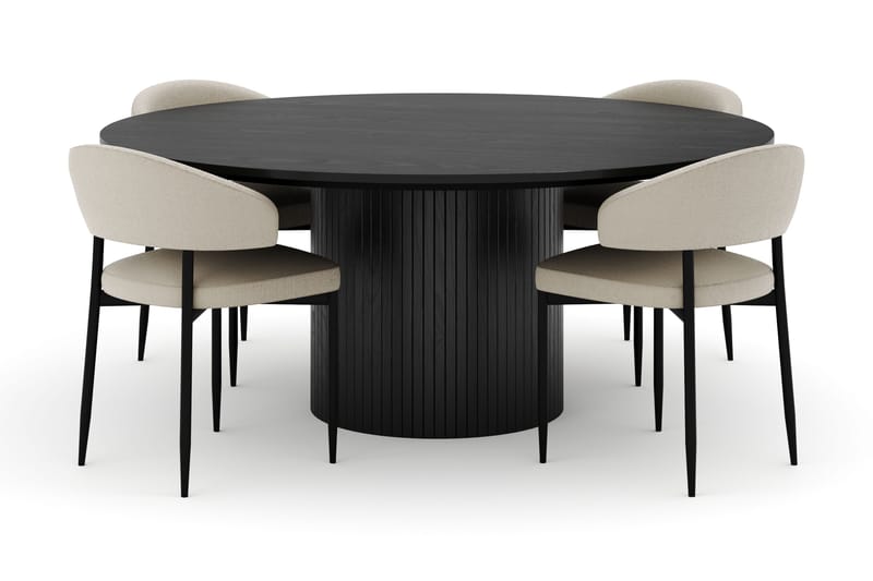 Kopparbo Suuri Pyöreä Ruokapöytä 180 cm ja 4 Sawako Tuolia, Musta