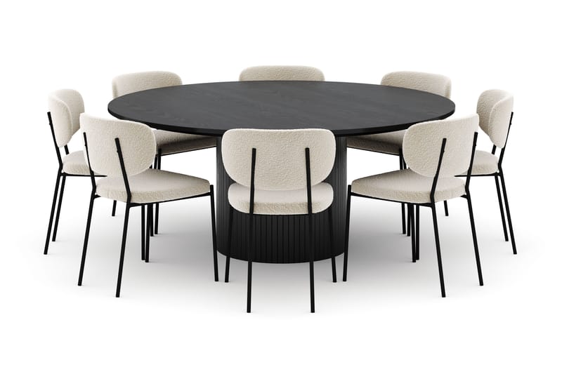 Kopparbo Suuri Pyöreä Ruokapöytä 180 cm ja 8 Gemmiano Tuolia - Musta - Huonekalut - Pöytä & ruokailuryhmä - Ruokailuryhmä