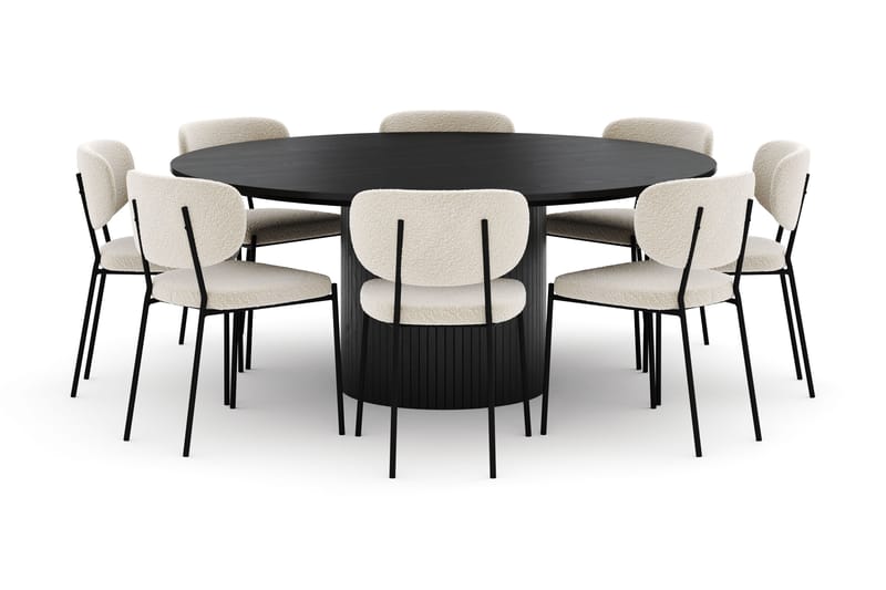 Kopparbo Suuri Pyöreä Ruokapöytä 180 cm ja 8 Gemmiano Tuolia - Musta - Huonekalut - Pöytä & ruokailuryhmä - Ruokailuryhmä