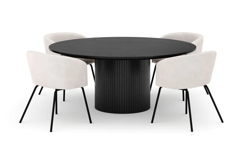 Kopparbo Suuri Pyöreä Ruokapöytä 180 cm ja 4 Berit Tuolia, Musta