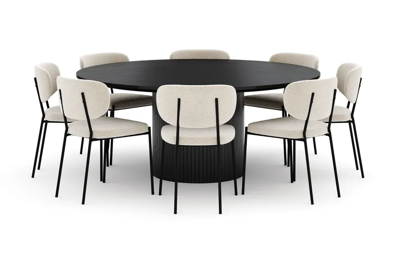 Kopparbo Suuri Pyöreä Ruokapöytä 180 cm ja 8 Gemmiano Tuolia - Musta - Huonekalut - Pöytä & ruokailuryhmä - Ruokailuryhmä