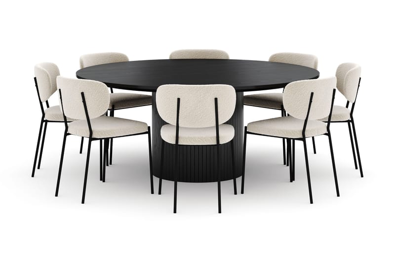 Kopparbo Suuri Pyöreä Ruokapöytä 180 cm ja 8 Gemmiano Tuolia - Musta - Huonekalut - Pöytä & ruokailuryhmä - Ruokailuryhmä