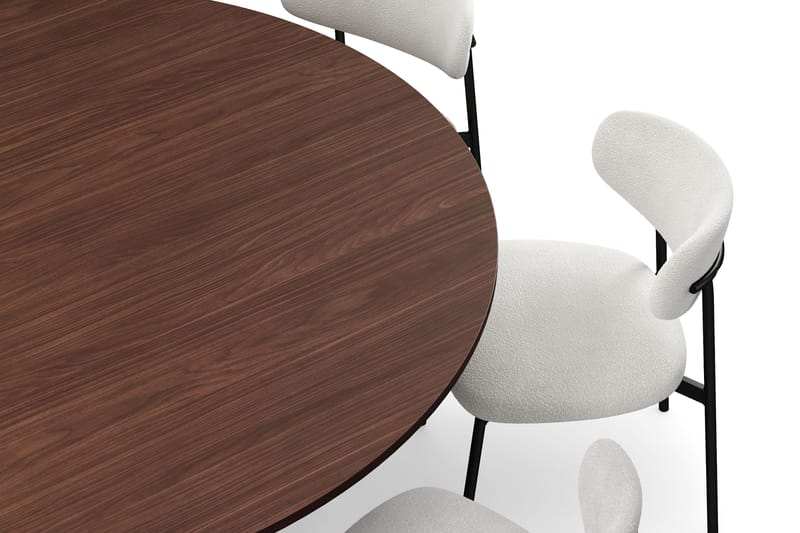 Kopparbo Pyöreä Ruokapöytä 180 cm 8 Lucy Ruokatuolilla - Pähkinä / Greige Bouclé / Metallijalat Musta - Huonekalut - Pöytä & ruokailuryhmä - Ruokailuryhmä