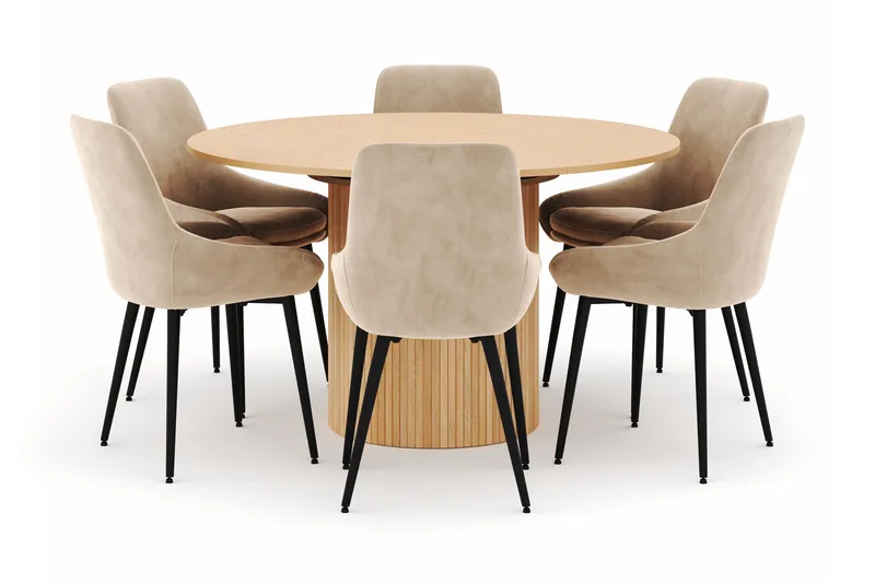 Kopparbo Pyöreä Ruokailuryhmä 130-150 cm 6 Alsarp Ruokatuolilla, Natural