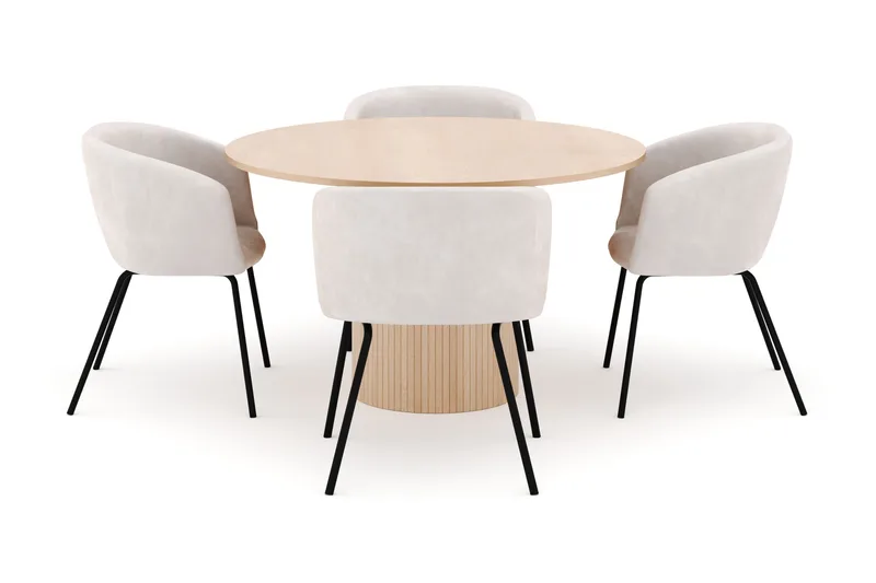Kopparbo Pyöreä Ruokapöytä 130 cm ja 4 Berit Tuolia - Beige - Huonekalut - Pöytä & ruokailuryhmä - Ruokailuryhmä