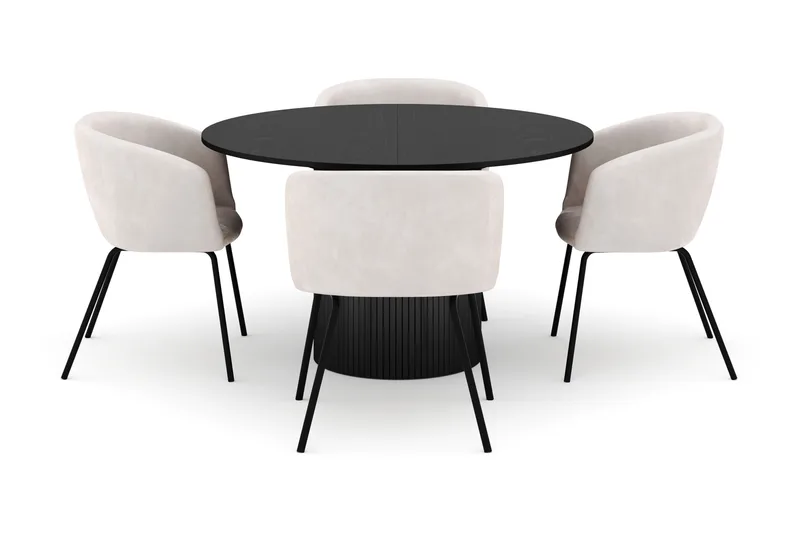 Kopparbo Pyöreä Ruokapöytä 130 cm Jatkettava ja 4 Berit Tuolia - Musta - Huonekalut - Pöytä & ruokailuryhmä - Ruokailuryhmä