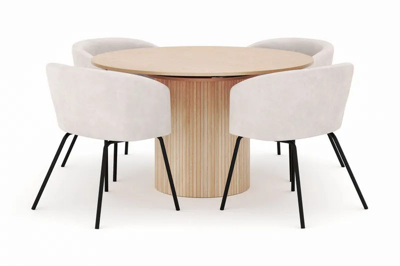 Kopparbo Pyöreä Ruokapöytä 130 cm Jatkettava ja 4 Berit Tuolia - Valkoinen - Huonekalut - Pöytä & ruokailuryhmä - Ruokailuryhmä