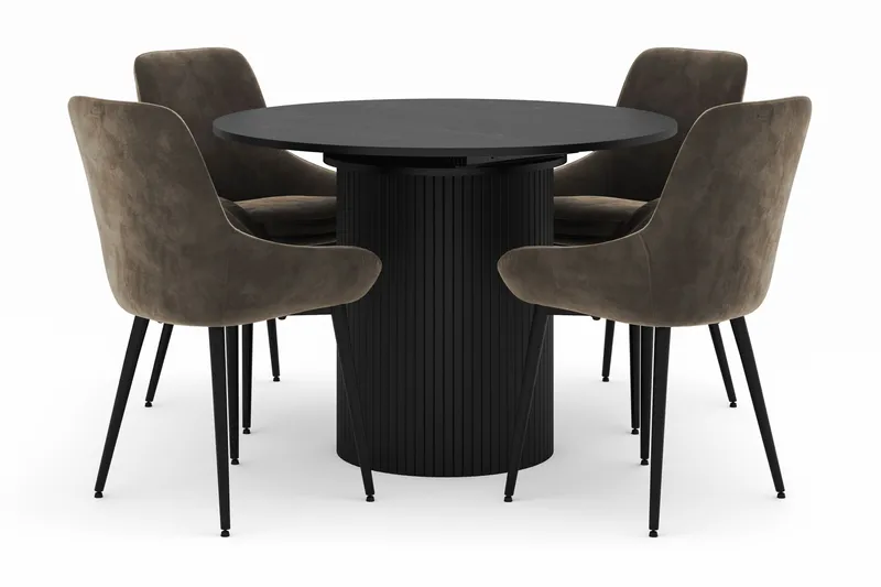 Kopparbo Pyöreä Ruokailuryhmä 106-156cm 4 Alsarp Ruokatuolilla, Musta