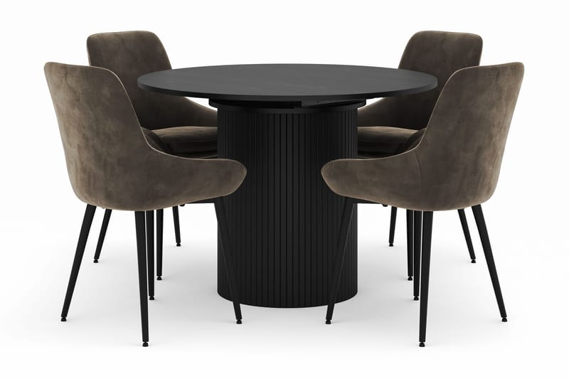 Kopparbo Pyöreä Ruokailuryhmä 106-156cm 4 Alsarp Ruokatuolilla, Musta