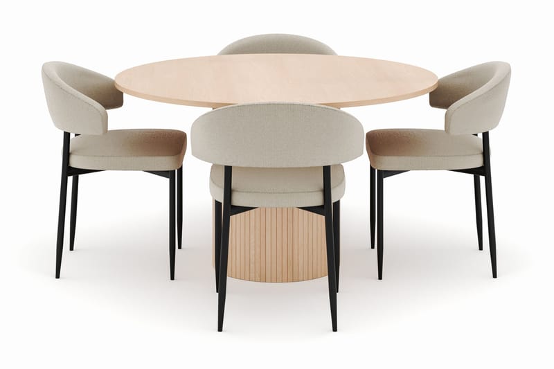 Kopparbo Pyöreä Ruokapöytä 130 cm ja 4 Sawako Tuolia - Beige - Huonekalut - Pöytä & ruokailuryhmä - Ruokailuryhmä