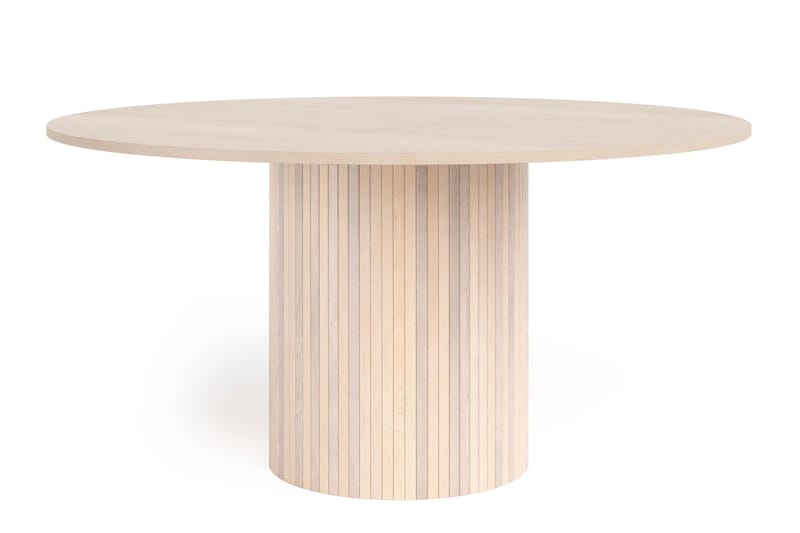 Kopparbo Pyöreä Ruokapöytä 150 cm 6 Lucy Ruokatuolilla - Valkoinen / Greige Bouclé / Metallijalat Musta - Huonekalut - Pöytä & ruokailuryhmä - Ruokailuryhmä