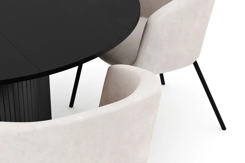 Kopparbo Pyöreä Ruokapöytä 130 cm Jatkettava ja 4 Berit Tuolia - Musta - Huonekalut - Pöytä & ruokailuryhmä - Ruokailuryhmä