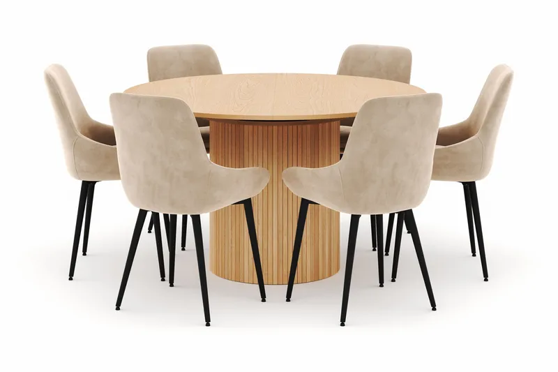 Kopparbo Pyöreä Ruokailuryhmä 130-150 cm 6 Alsarp Ruokatuolilla - Natural - Huonekalut - Pöytä & ruokailuryhmä - Ruokailuryhmä