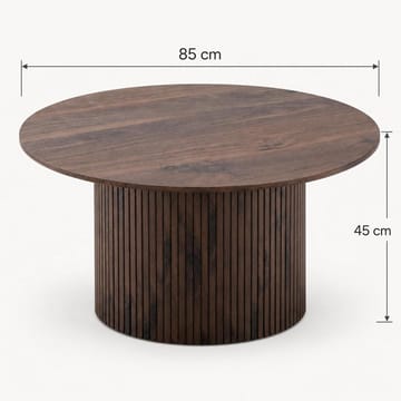Kopparbo pyöreä sohvapöytä 85 cm puu- ja pähkinäpuuvaikutelmalla, urallinen pylväsjalka ja ohut pöytälevy - Ruskea - Huonekalut - Pöytä & ruokailuryhmä - Sohvapöytä