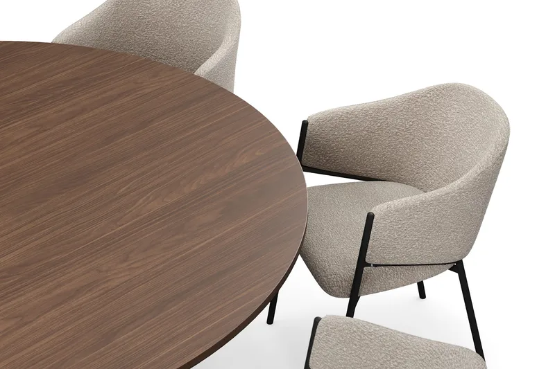 Kopparbo Pyöreä Ruokapöytä 180 cm 8 Filip Ruokatuolilla - Pähkinä / Taupe Bouclé - Huonekalut - Pöytä & ruokailuryhmä - Ruokailuryhmä