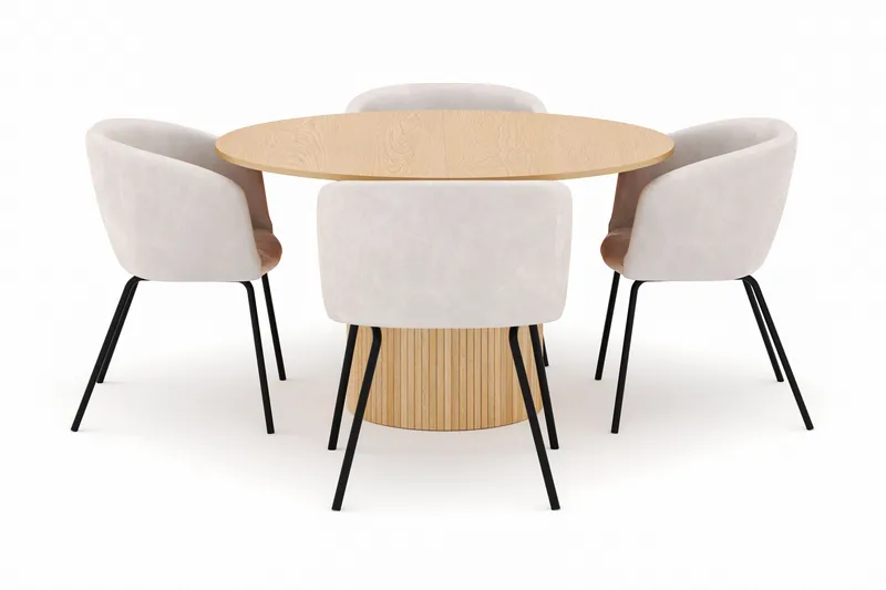 Kopparbo Pyöreä Ruokapöytä 130 cm Jatkettava ja 4 Berit Tuolia - Valkoinen - Huonekalut - Pöytä & ruokailuryhmä - Ruokailuryhmä